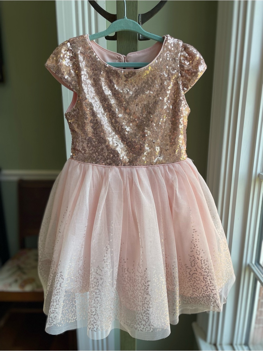 Zunie Girls 5T Rose Gold Sequin Tulle Dress Pink Formal Tea Party Flower Girl